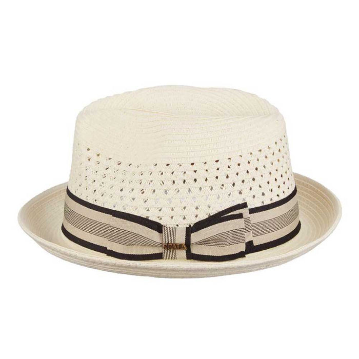 Vented Crown Straw Fedora with Striped Band - Scala Hats Fedora Hat Scala Hats MS324-IVO1 Ivory Small (55 cm)