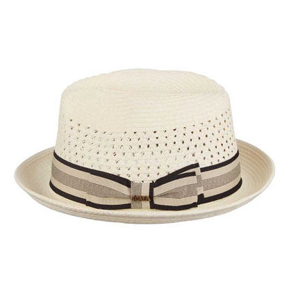 Vented Crown Straw Fedora with Striped Band - Scala Hats Fedora Hat Scala Hats MS324-IVO1 Ivory Small (55 cm)