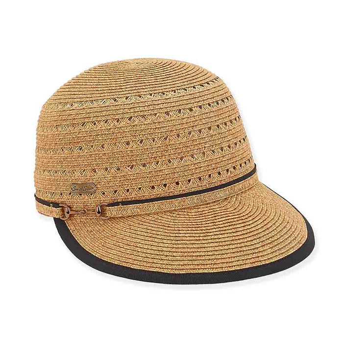Vented Straw Brim Cap with Ribbon Bound Bill - Sun 'N' Sand Hats Facesaver Hat Sun N Sand Hats HH2704B Tan OS (57 cm)