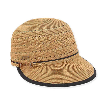 Vented Straw Brim Cap with Ribbon Bound Bill - Sun 'N' Sand Hats Facesaver Hat Sun N Sand Hats HH2704B Tan OS (57 cm)