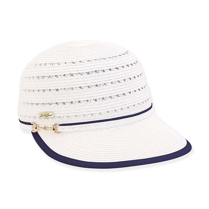 Vented Straw Brim Cap with Ribbon Bound Bill - Sun 'N' Sand Hats Facesaver Hat Sun N Sand Hats HH2704A White OS (57 cm)