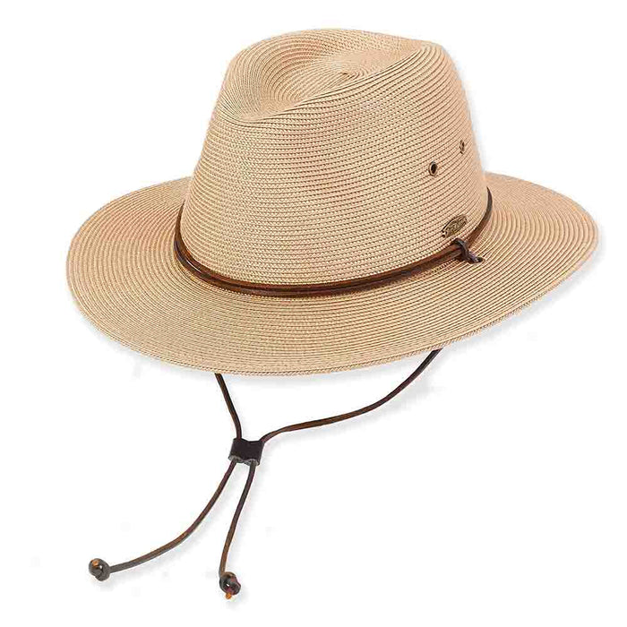 Water Repellent Straw Safari Hat with Chin Cord - Tidal Tom™ Safari Hat Tidal Tom HTT1020C ML Tan M/L (57-59 cm)