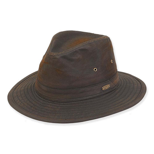 Waxed Cotton Safari Hat with Bound Brim - Tidal Tom Safari Hat Tidal Tom HTT1029ML Brown M/L (57-59 cm)