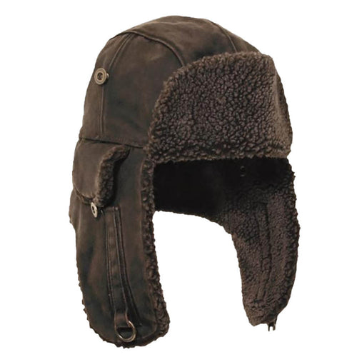 Weathered Cotton Pilot Hat with Berber Lining - DPC Hats Trapper Hat Dorfman Hat Co. MW119-BRN Brown Medium