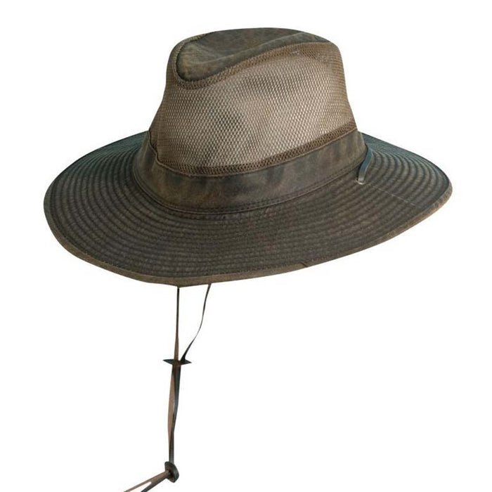 Weathered Cotton Safari Hat with Mesh Crown, up to 2XL Size - DPC Headwear Safari Hat Dorfman Hat Co. MC152BN3 Brown Large (59 cm)