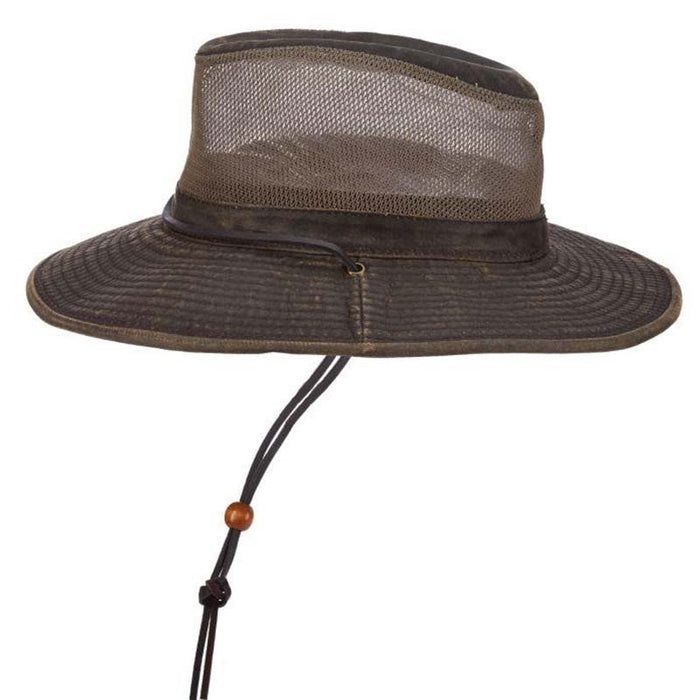 Weathered Cotton Safari Hat with Mesh Crown, up to 2XL Size - DPC Headwear Safari Hat Dorfman Hat Co. MC152BN2 Brown Medium (57 cm)