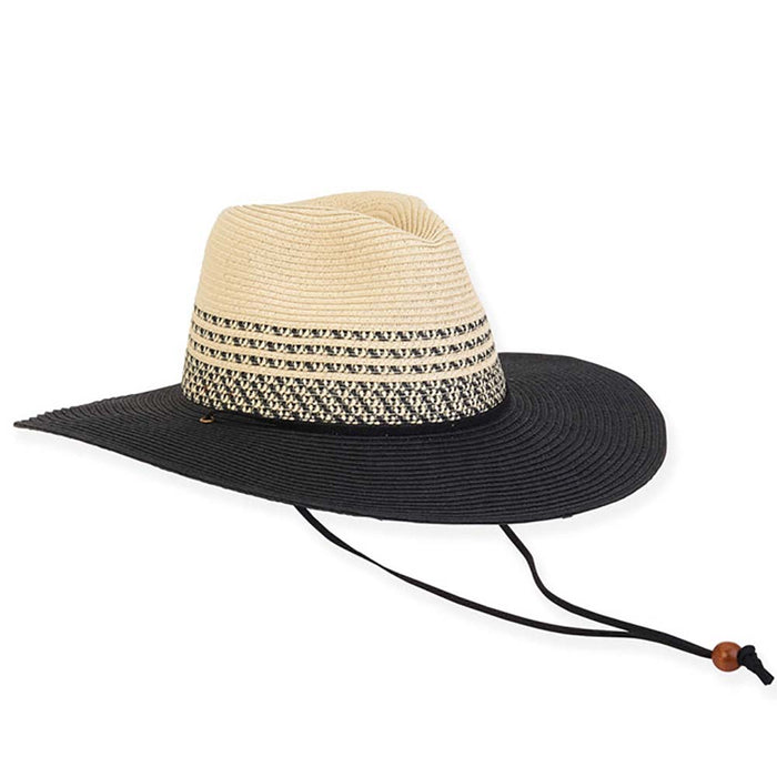 Wide Brim Gardening Hat with Chin Cord - Sun 'N' Sand Hats Safari Hat Sun N Sand Hats HH2902B Black OS (57 cm)