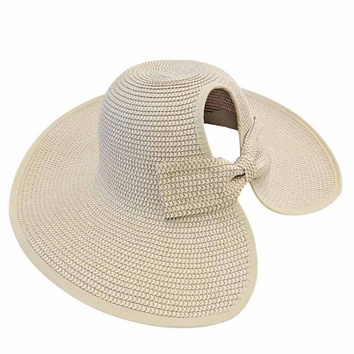 Wide Brim Straw Ponytail Facesaver Sun Hat - Boardwalk Hats Wide Brim Hat Boardwalk Style Hats DA1929-IVO Ivory Tweed OS