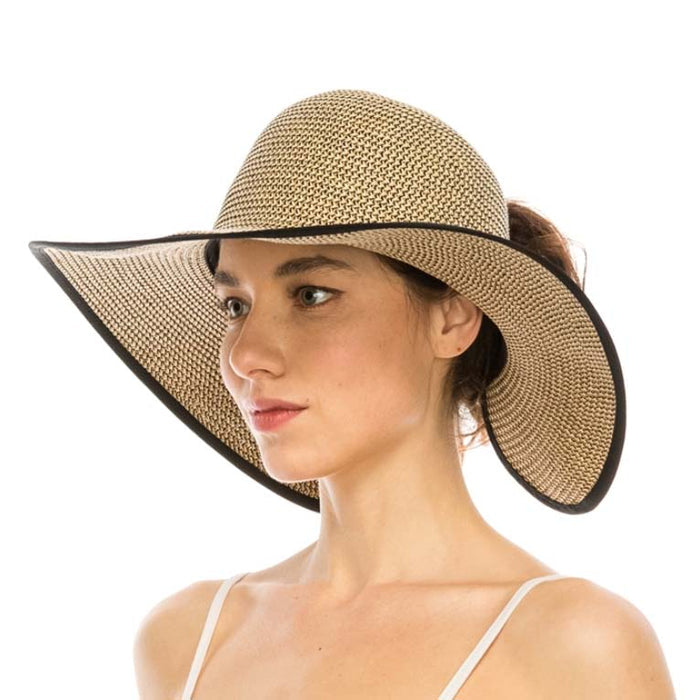 Wide Brim Straw Ponytail Facesaver Sun Hat - Boardwalk Hats Wide Brim Hat Boardwalk Style Hats