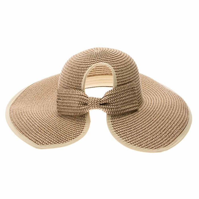 Wide Brim Straw Ponytail Facesaver Sun Hat - Boardwalk Hats Wide Brim Hat Boardwalk Style Hats DA1929-NAT Natural Tweed OS