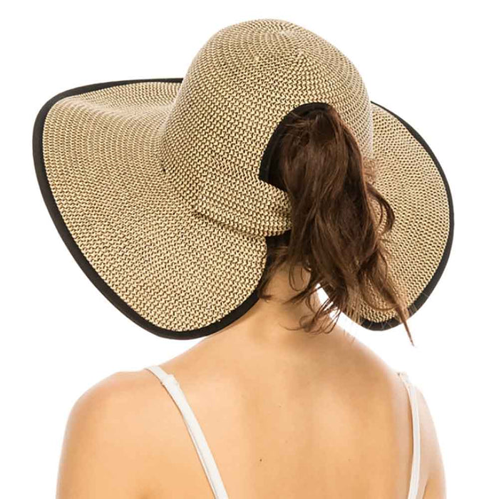 Wide Brim Straw Ponytail Facesaver Sun Hat - Boardwalk Hats Wide Brim Hat Boardwalk Style Hats