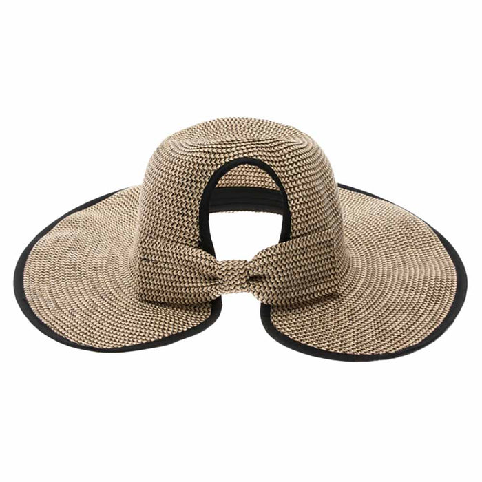Wide Brim Straw Ponytail Facesaver Sun Hat - Boardwalk Hats Wide Brim Hat Boardwalk Style Hats