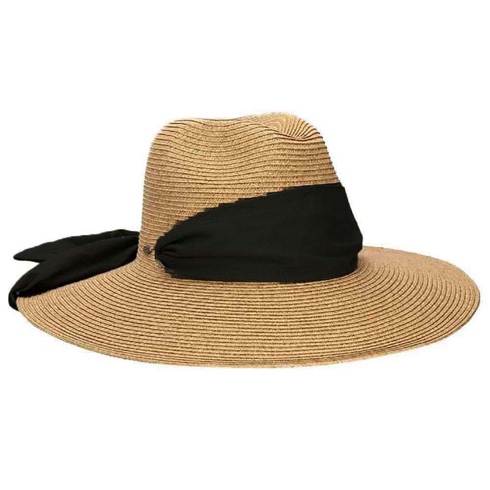 Wide Brim Sun Hat with Scarf for Convertibles - Scala Hats for Petites Safari Hat Scala Hats LP372-TEA/BLK Toast / Black OS