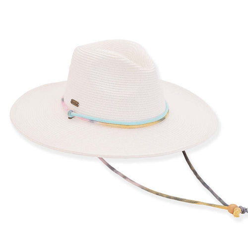 Wide Brim Sun Hat with Tie Dye Chin Cord - Sun 'N' Sand Hats Safari Hat Sun N Sand Hats HH2764A White OS (57 cm)