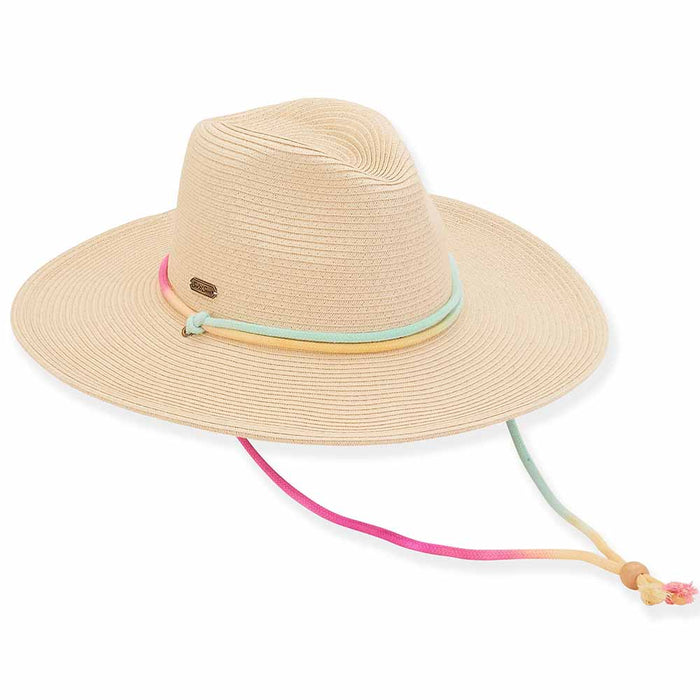 Wide Brim Sun Hat with Tie Dye Chin Cord - Sun 'N' Sand Hats Safari Hat Sun N Sand Hats HH2764B Natural OS (57 cm)