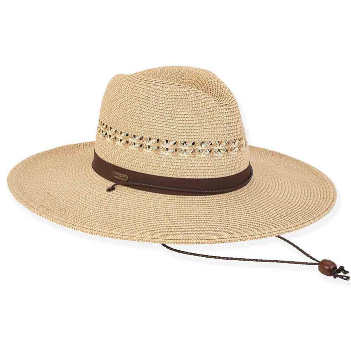 Wide Brim Tweed Gardening Hat with Chin Cord - Sun 'N' Sand Hats Safari Hat Sun N Sand Hats HH2807A Natural OS (57 cm)