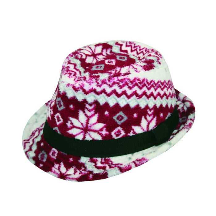 Winter Motif Kid's Fleece Snap Brim Fedora Hat - JSA Kids Hats Fedora Hat Jeanne Simmons Accessories JS1148 Black XS (53 cm)