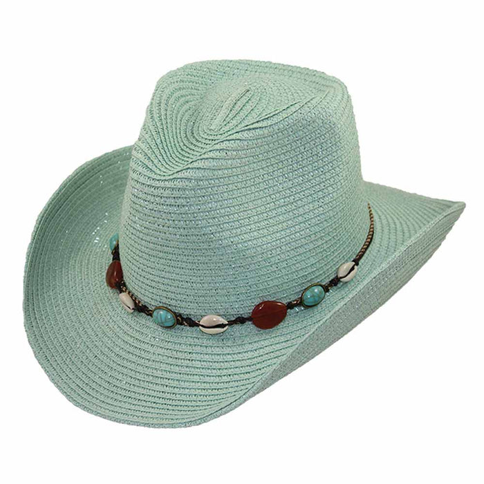 Women's Cowboy Hat with Stones and Shells - Jeanne Simmons Hats Cowboy Hat Jeanne Simmons Accessories JS1348SF Seafoam Medium (57 cm)