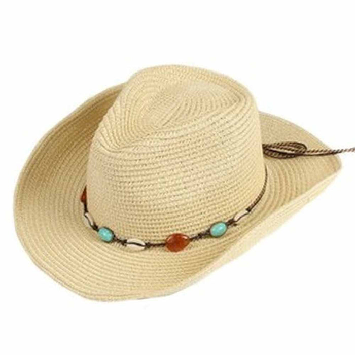 Women's Cowboy Hat with Stones and Shells - Jeanne Simmons Hats Cowboy Hat Jeanne Simmons Accessories JS1348BG Beige Medium (57 cm)