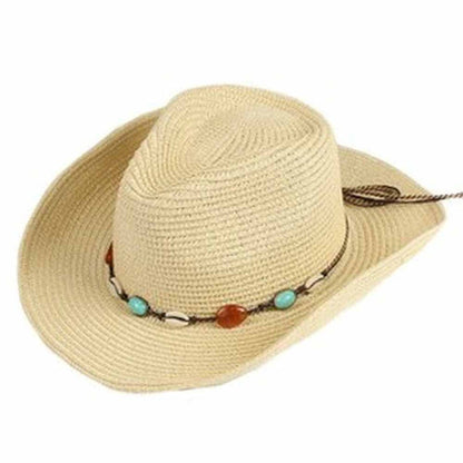 Women's Cowboy Hat with Stones and Shells - Jeanne Simmons Hats Cowboy Hat Jeanne Simmons Accessories JS1348BG Beige Medium (57 cm)