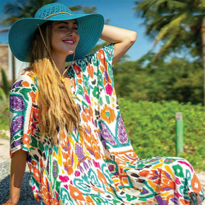 Women's Straw Beach Hat with Chin Cord - Cappelli Straworld Wide Brim Sun Hat Dorfman Hat Co.