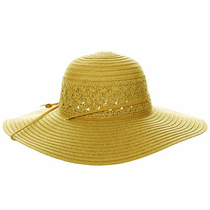 Women's Straw Beach Hat with Chin Cord - Cappelli Straworld Wide Brim Sun Hat Dorfman Hat Co. CSW418-TN Tan OS (57 cm)