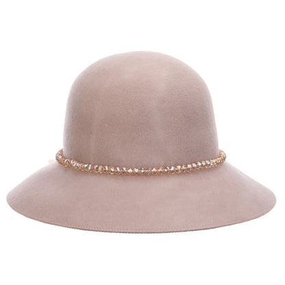 Wool Felt Cloche with Beaded Band - Scala Hat Cloche Scala Hats LF275-TP Taupe Medium (57 cm)