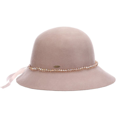 Wool Felt Cloche with Beaded Band - Scala Hat Cloche Scala Hats