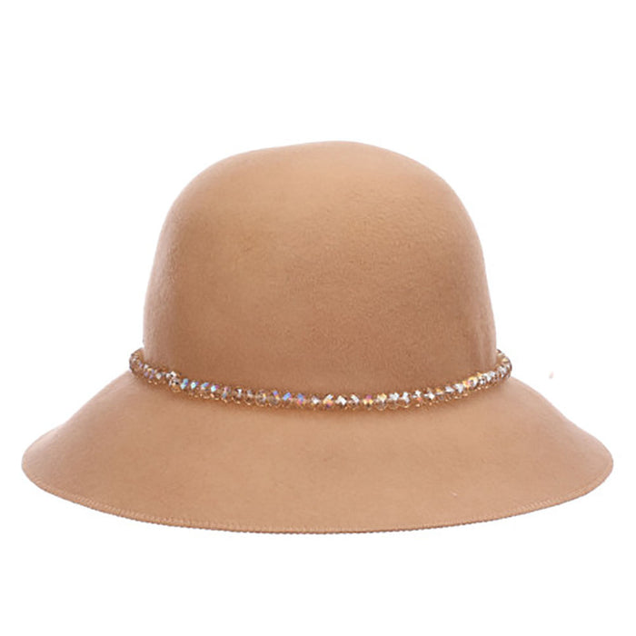 Wool Felt Cloche with Beaded Band - Scala Hat Cloche Scala Hats LF275-CM Camel Medium (57 cm)