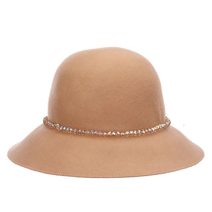 Wool Felt Cloche with Beaded Band - Scala Hat Cloche Scala Hats LF275-CM Camel Medium (57 cm)