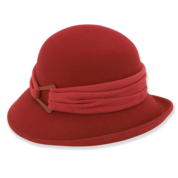 Wool Felt Cloche with Pleated Microfiber Band - Adora® Hats Cloche Adora Hats AD1292B Red M/L (58 cm)
