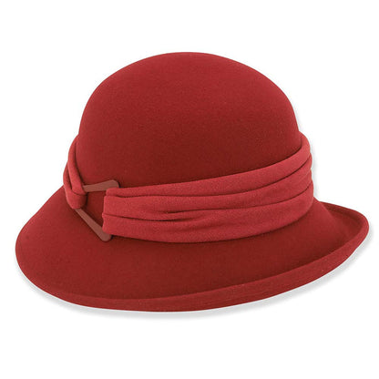 Wool Felt Cloche with Pleated Microfiber Band - Adora® Hats Cloche Adora Hats AD1292B Red M/L (58 cm)