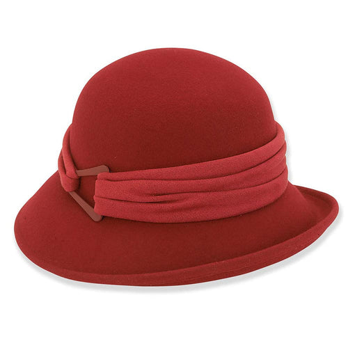 Wool Felt Cloche with Pleated Microfiber Band - Adora® Hats Cloche Adora Hats AD1292B Red M/L (58 cm)