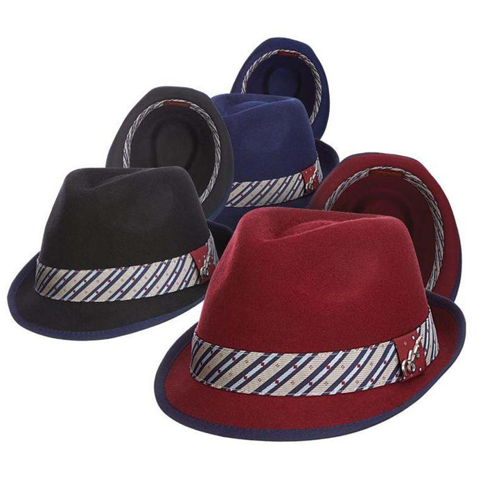 Wool Felt Fedora Hat with Tie Print Band - Carlos Santana Hats Fedora Hat Santana Hats SAN372-NAV1 Navy Small/Medium (57 cm)