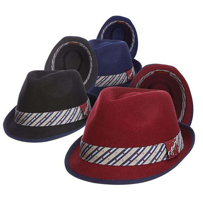 Wool Felt Fedora Hat with Tie Print Band - Carlos Santana Hats Fedora Hat Santana Hats SAN372-NAV1 Navy Small/Medium (57 cm)