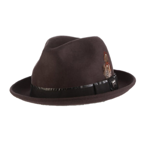 Wool Felt Fedora with Faux Crocodile Band - Stacy Adams Hats Safari Hat Stacy Adams Hats SAW697 Brown X-Large (61 cm)