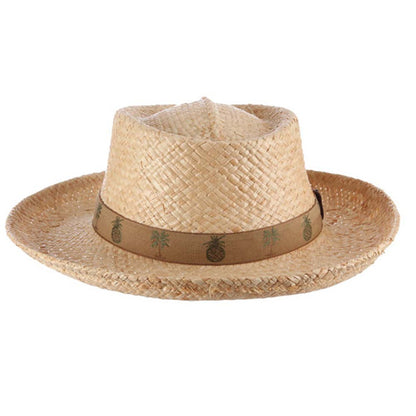 Woven Raffia Gambler Hat with Pineapple Tape Band - Scala Hats for Men Gambler Hat Scala Hats MR73-NAT2 Khaki M (57 cm)