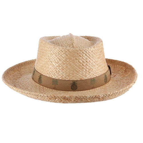 Woven Raffia Gambler Hat with Pineapple Tape Band - Scala Hats for Men Gambler Hat Scala Hats MR73-NAT2 Khaki M (57 cm)