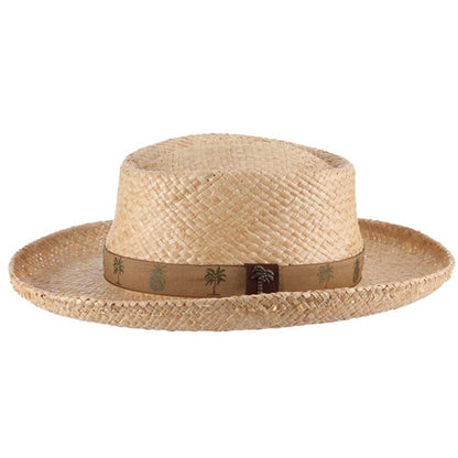 Woven Raffia Gambler Hat with Pineapple Tape Band - Scala Hats for Men Gambler Hat Scala Hats
