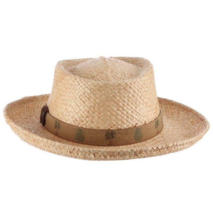 Woven Raffia Gambler Hat with Pineapple Tape Band - Scala Hats for Men Gambler Hat Scala Hats