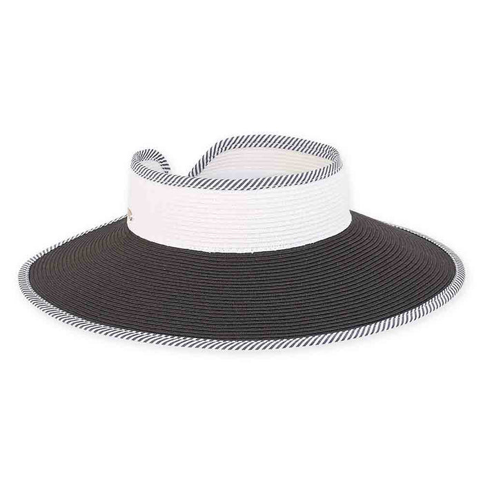 Wrap Around Visor Hat with Striped Trim - Sun 'N' Sand Hats Visor Cap Sun N Sand Hats HH2433B Black