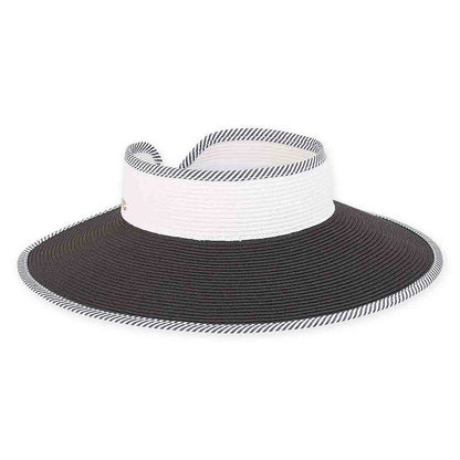 Wrap Around Visor Hat with Striped Trim - Sun 'N' Sand Hats Visor Cap Sun N Sand Hats HH2433B Black
